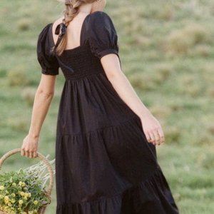 Faithfull the Brand black linen smocked peasant dress